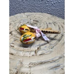 Hand Painted Wooden Maraca Mexico Souvenir Brooch Vintage